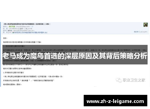 老马成为魔鸟首选的深层原因及其背后策略分析